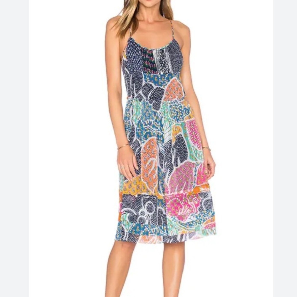 Diane Von Furstenberg Silk Dress Petite Small Patchwork Sleeveless Knee Length